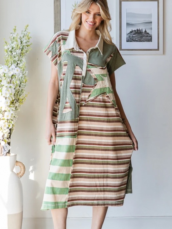 Oli & Hali Dresses & Skirts - ❤️ OLI AND HALI “ MADRID” OLI & HALI STAR AND PEACE PATCH STRIPE TEE DRESS